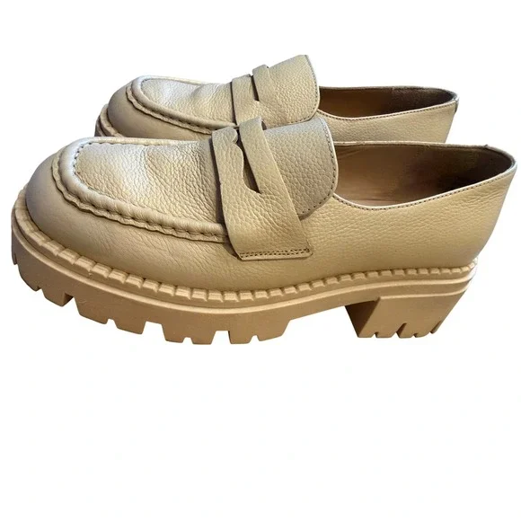Seychelles Womens Cream Leather Platform Lug Sole Penny Loafers Chunky Shoes - Picture 10 of 13